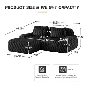 English Elm 82" Modular L-shaped Sectional Sofa Flannelette Upholstered with Movable Ottoman Living Room Black W714S01531