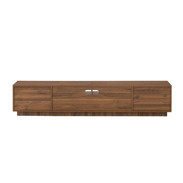 English Elm 78 Inch Walnut Media Console with Slatted Doors Solid Wood Legs and Cable Management N710P374714P