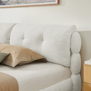 English Elm Queen Bouclé Upholstered Platform Bed Tufted Cloud Headboard Low Profile Frame W1413S00183