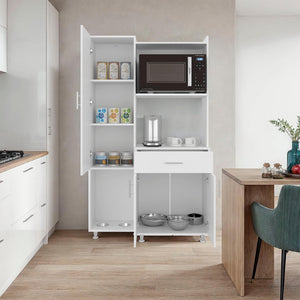 English Elm White Three Door Kitchen Storage Cabinet with Microwave Shelf Drawer and Pantry Space B062P483740