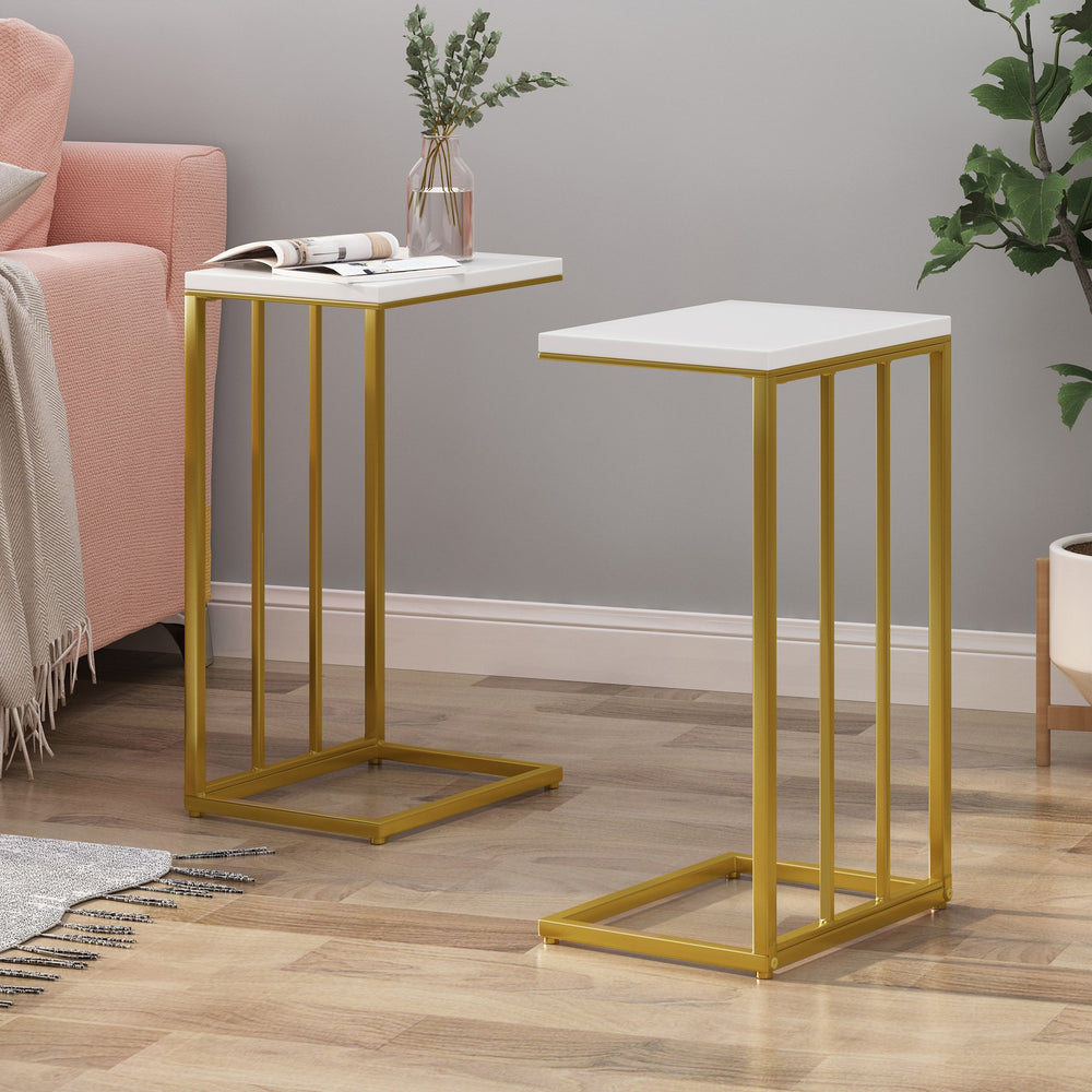 English Elm Christopher Knight Home® - END TABLE Modern Glam C-Shape Side Table with Durable Iron Frame and Sleek MDF Top for Living Rooms Gold+White 66793.00MP2