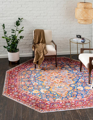 Unique Loom Timeless James Machine Made Medallion Rug Navy Blue, Beige/Blue/Ivory/Olive/Orange/Red 7' 7" x 7' 7"