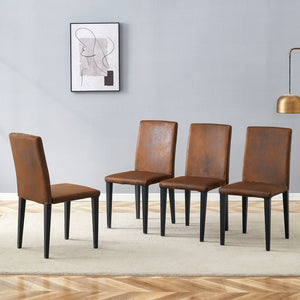 English Elm Four Modern Upholstered Dining Chairs Brown Faux Leather Foam Cushion Metal Legs W1151P359268