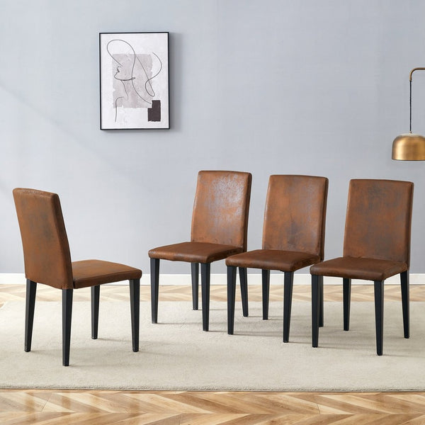 English Elm Four Modern Upholstered Dining Chairs Brown Faux Leather Foam Cushion Metal Legs W1151P359268