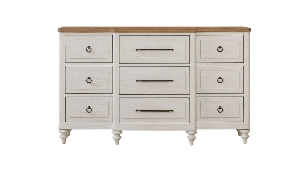 English Elm Triple Triple Desser Mindi Veneer Cement & Sand Finish - Cedar & Felt Lined Drawers, Turned Legs, Ample Storage B2699P395253