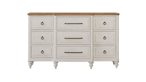 English Elm Triple Triple Desser Mindi Veneer Cement & Sand Finish - Cedar & Felt Lined Drawers, Turned Legs, Ample Storage B2699P395253