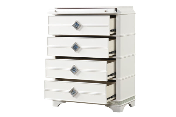 English Elm Laguna Modern 4-Drawer Chest With Hidden Jewelry Drawer & Crystal Accents - Chic White Storage Solution B009P270826