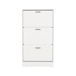 English Elm Inola Modern Pull-Down Shoe Rack — Slim 3-Compartment White Storage for 18 Pairs, Entryway-Friendly B200P361994
