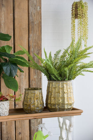English Elm Set of 3 Distressed Zinc Metal Planters with Aged Golden Finish for Farmhouse Decor W2078P499531