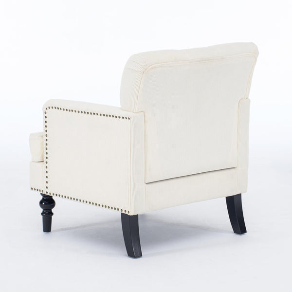 English Elm Tufted Button Corduroy Accent Chair Mid Century Studded Armchair for Living Room Beige W3523P387526