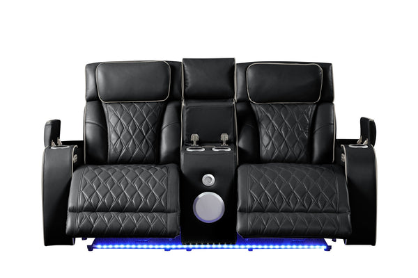 English Elm Fortuner 2PC Living Room Set with Power Recline, LED Lighting, Massage, Bluetooth Speakers, USB Charging Black B009S01499