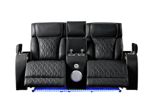 English Elm Fortuner Power Recliner 2PC Set in Black — Faux Leather, LED Lighting, Massage, Bluetooth Speakers, USB Charging B009S01799