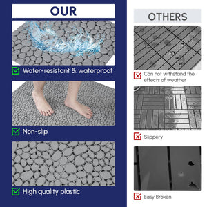 English Elm 12 Inch Interlocking Plastic Deck Tiles Pebble Stone Waterproof Outdoor Patio Pack of 60 Grey W2391P189600