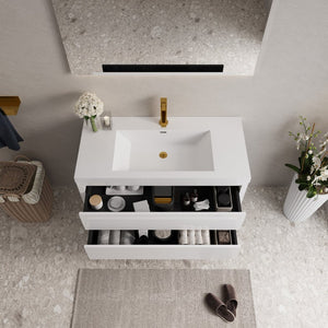 English Elm 42" Floating Bathroom Vanity Wall Mounted Espresso Cabinet Soft Close Resin Basin W1573P389276