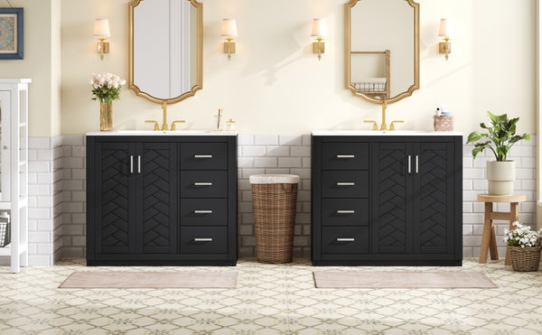 English Elm 72'' Bathroom Vanity Set With Soft-Close Drawers, Elegant Ceramic Sink & Ample Storage Solutions N710SS00013B