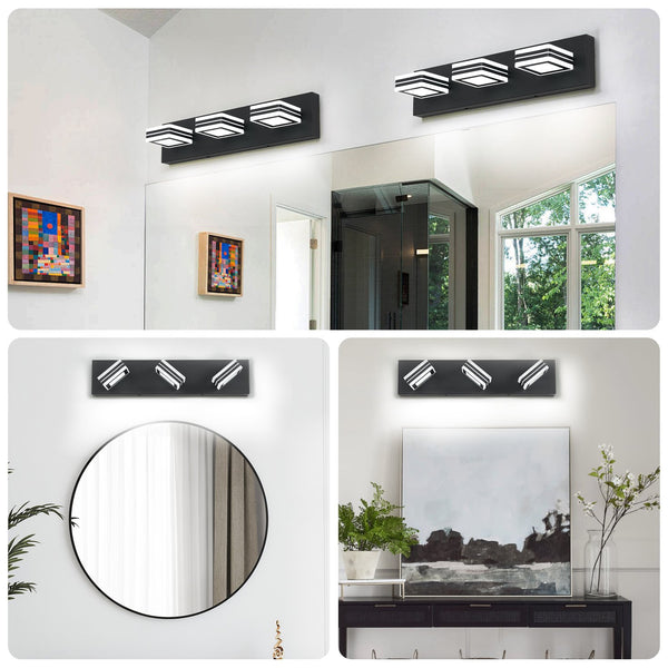 English Elm Matte Black 3-Light LED Vanity Light Fixture Up/Down Dimmable Iron Acrylic Modern Bathroom Lamp W2312P374870