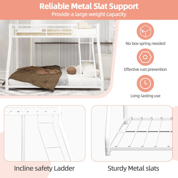 English Elm Metal Twin Over Full Bunk Bed With Removable Stairs, Heavy-Duty Frame & 12" Under-Bed Storage Space W1935P195937