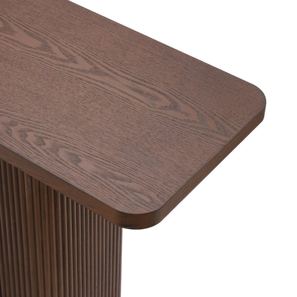 English Elm Console Table with Ash Veneer Top Fluted Pedestal Base and Metal Accents for Entryway N760P359389D