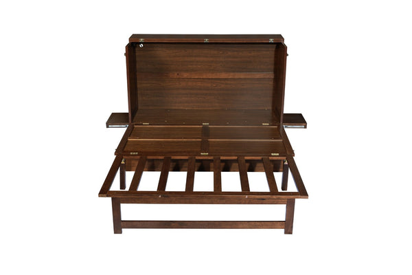 English Elm Queen Murphy Cabinet Bed Solid Pine Build with Usb Charging and Fold Out Desktop Walnut W504S00169