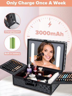 English Elm Portable Led Vanity Makeup Case Aluminum Travel Organizer with Mirror Lock Dividers W1550P163305