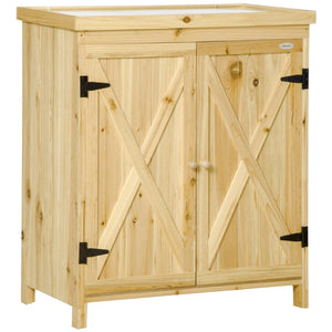English Elm Outsunny Garden Storage Cabinet - Rustic Outdoor Tool Shed With Galvanized Top & Ample Shelves W2225P217226-GIGA