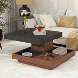 360° Rotating Coffee Table, 2-Tier Wood Center Table with Detachable Tray, Storage, Black, 27.5