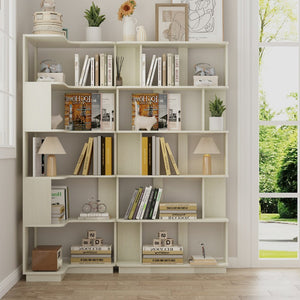 English Elm Set of 2 Modular Corner Bookcases L Shaped and I Space Saving Home Office Shelving White W2899S00003