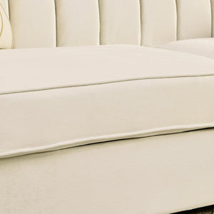 English Elm 81" Tufted Velvet Chesterfield Sofa with Gold Steel Legs for Elegant Living Rooms Beige W1191S00071