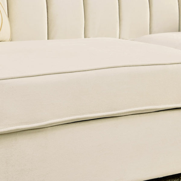 English Elm 81" Tufted Velvet Chesterfield Sofa with Gold Steel Legs for Elegant Living Rooms Beige W1191S00071