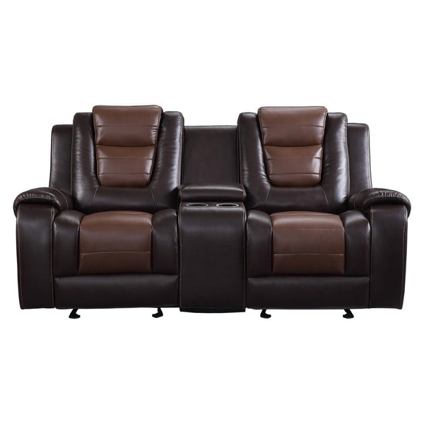 English Elm Modern Faux Leather Glider Reclining Loveseat with Console Two-tone Brown Seating B011P228565