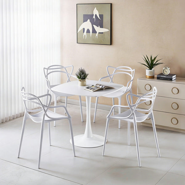 English Elm 1+4,5pieces Mid-century Dining Set White Mdf Top Tapered Metal Legs Seats Six W3766S00010