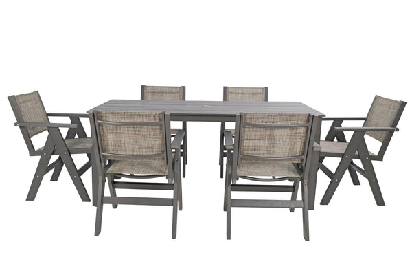 English Elm 68.9-inch Outdoor Rectangular Dining Table Hips Wood Grain Seats Six with Umbrella Hole W2085P364129