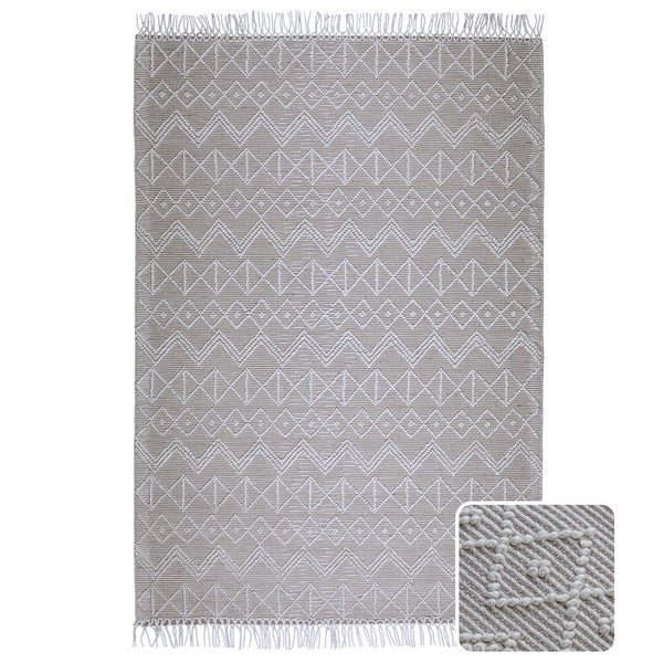 English Elm Orton 6 x 9 Area Rug Ivory Taupe Handwoven Wool Blend Geometric Pattern with Hand-Knotted Fringe B136P188393