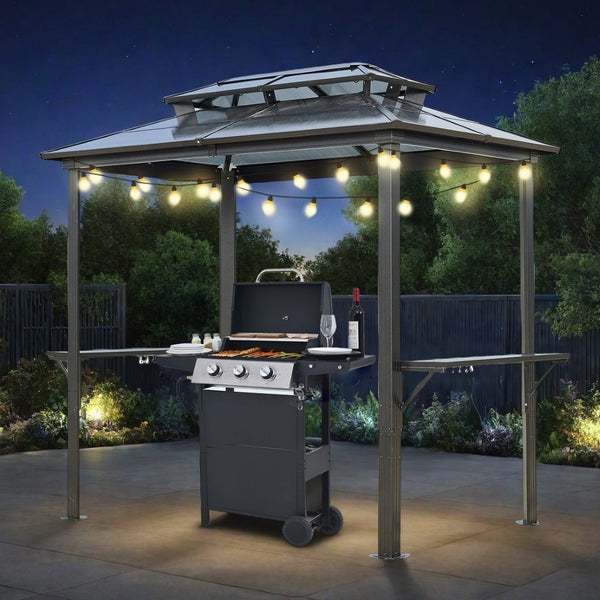 English Elm Outdoor Grill Gazebo 8X5Ft - Stylish Hardtop Bbq Shelter With Uv Protection, Storage Hooks & More! W765P269609-GIGA