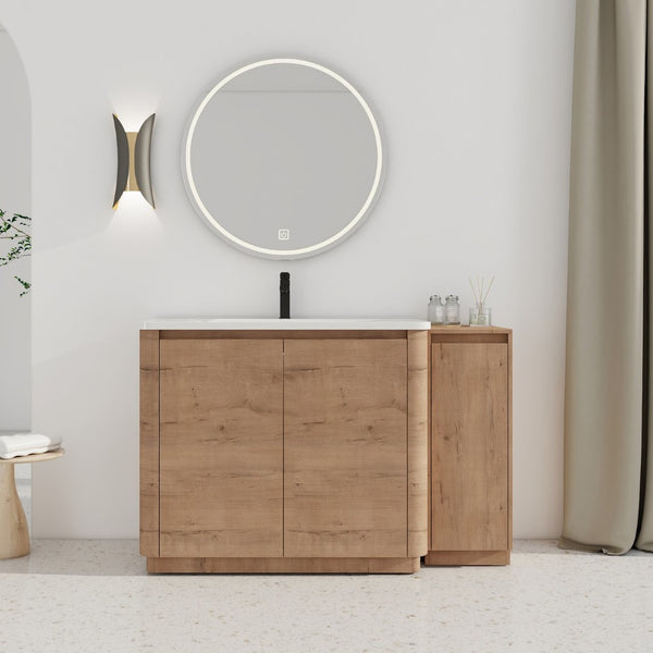 English Elm 52'' Freestanding Bathroom Vanity Oak Finish Ceramic Sink Soft Close Storage Cabinet W999S00513