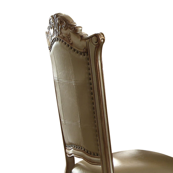 English Elm Bone Plush Tufted Arm Chair with Floral Carved Wood Back, Nailhead Trim & Tapered Legs for Luxe Seating Taupe+Gold B062P209283