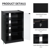 English Elm Homcom 5-Tier Media Stand Cabinet With 3-Level Adjustable Shelves, Tempered Glass Doors, and Cable Management, Distressed Black