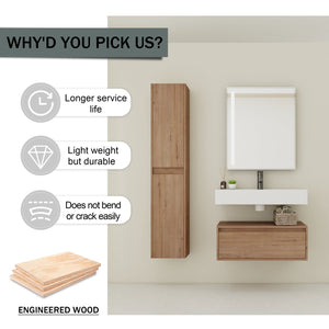English Elm 30 Inch Wall-Mounted Bathroom Vanity Set With Resin Sink, Soft-Close Drawers & Storage Cabinets W999S00268