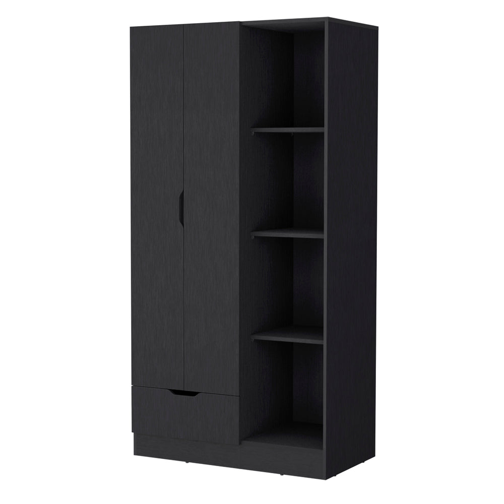 English Elm Redmond Black Armoire with Drawer, 4 Adjustable Shelves & Hanging Rod – Space-Saving Storage Solution B128S00124