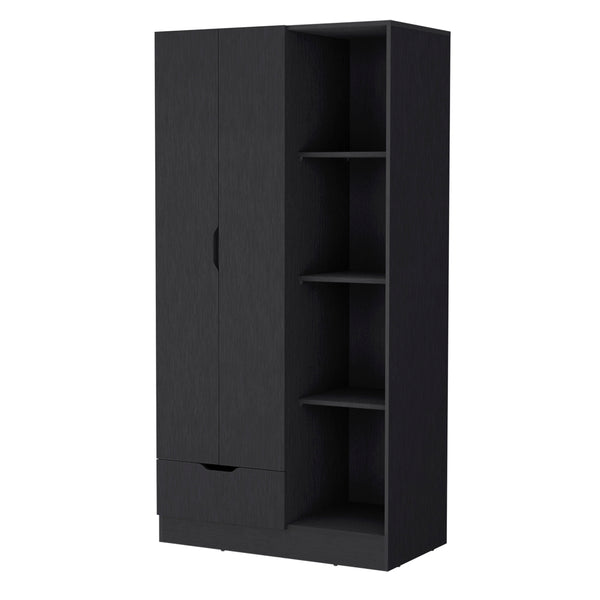 English Elm Redmond Black Armoire with Drawer, 4 Adjustable Shelves & Hanging Rod – Space-Saving Storage Solution B128S00124