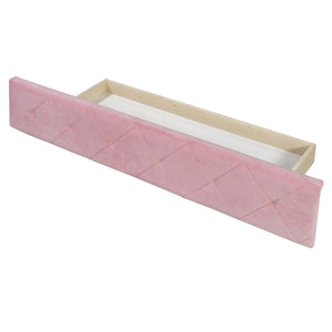 English Elm Upholstered Queen Platform Bed Velvet Wingback Frame with Storage Drawer and Side Stools Pink LP200815AAH