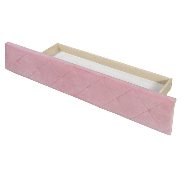 English Elm Upholstered Queen Platform Bed Velvet Wingback Frame with Storage Drawer and Side Stools Pink LP200815AAH