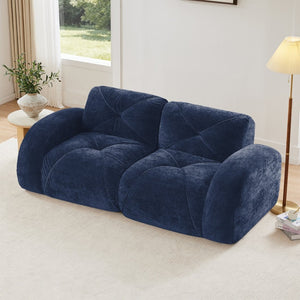 English Elm 2-seater Tufted Velvet Cloud Sofa Frameless High Density Foam Retro Luxe Living Room Blue W714P387036