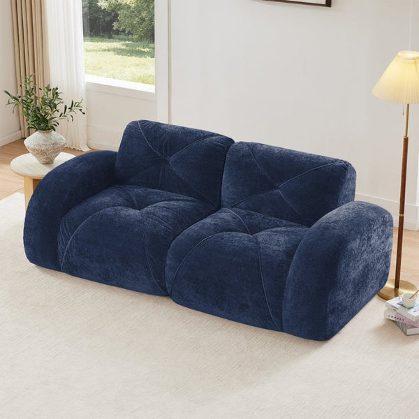English Elm 2-seater Tufted Velvet Cloud Sofa Frameless High Density Foam Retro Luxe Living Room Blue W714P387036