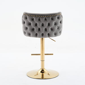 English Elm A&A Luxe Velvet Swivel Barstool with Gold-Plated 17.7" Base, Tufted Back, Ergonomic Waist Support Gray W1143P204046