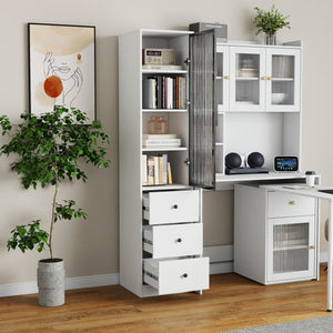 English Elm Elegant White Storage Cabinet – Modern Design With Glass Doors & Ample Space For Any Room Decor W331P298186