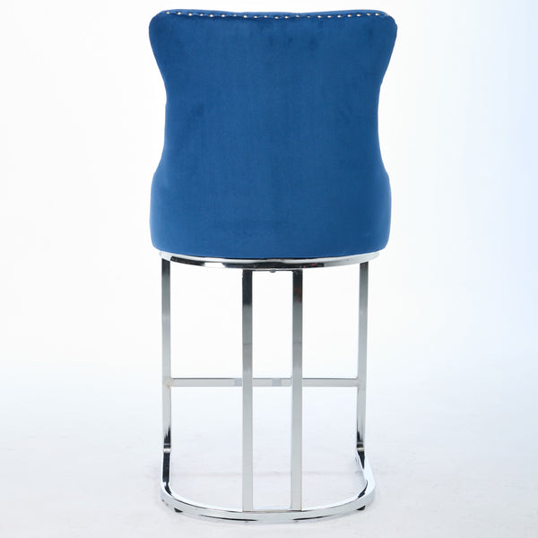 English Elm 25" Elegant Tufted Counter Bar Stools Set of 2 with Plush Spring Cushion and Chrome Durable Base Blue W1143P217852