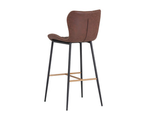 Sunpan Lyla Stylish Barstool Set of 2 with Diamond-Stitched Seat and Chic Gold Accents for Modern Spaces Antique Brown