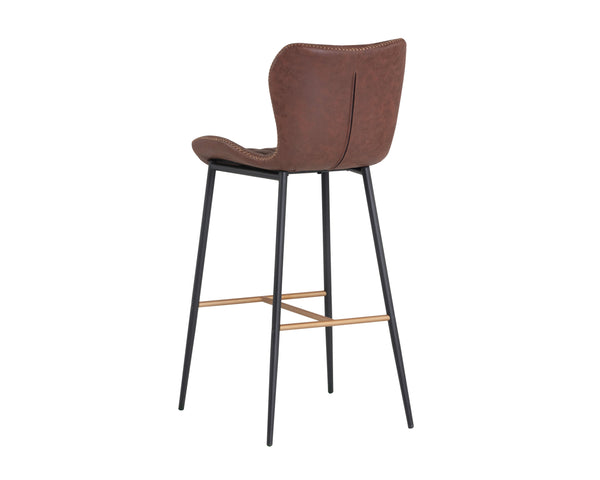 Sunpan Lyla Stylish Barstool Set of 2 with Diamond-Stitched Seat and Chic Gold Accents for Modern Spaces Antique Brown