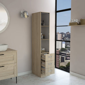 English Elm Linen Storage Cabinet with 3 Shelves & 4 Drawers, Light Pine/White Finish, Compact Modern Design B097S00129